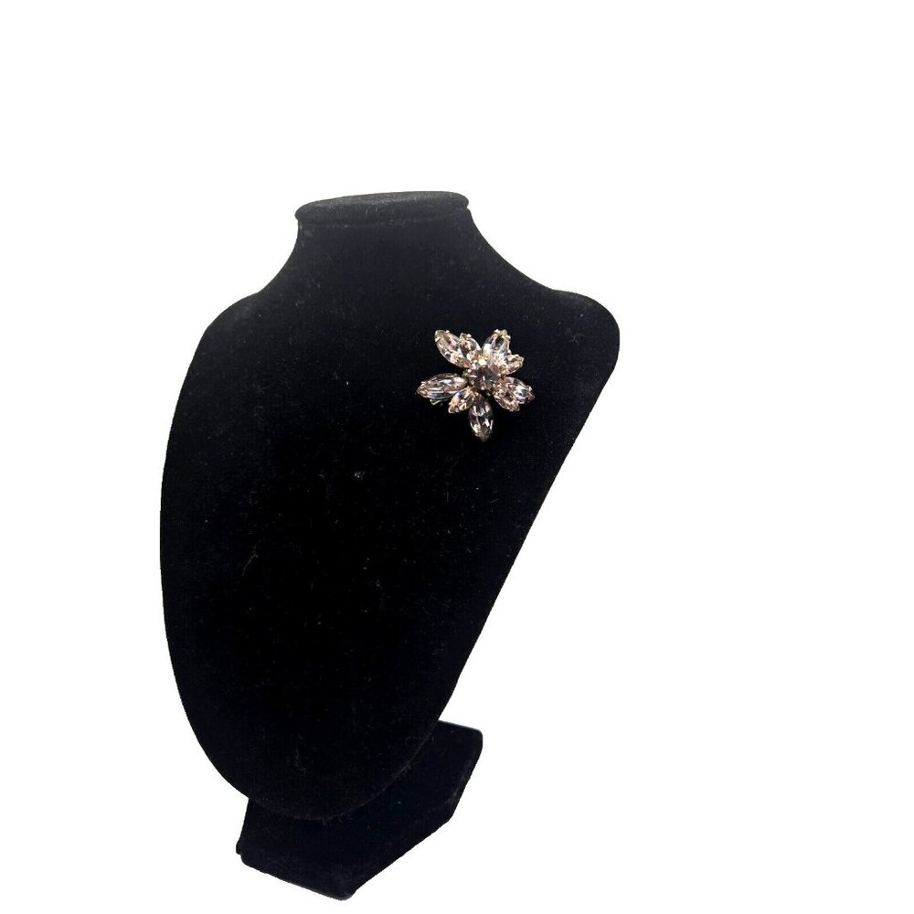 CORO vintage signed pale mauve sparkly floral layered rhinestone brooch